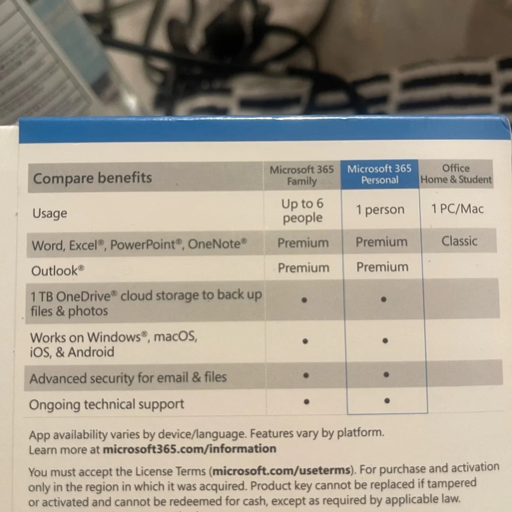 Microsoft 365 Personal Blue and White Packaging